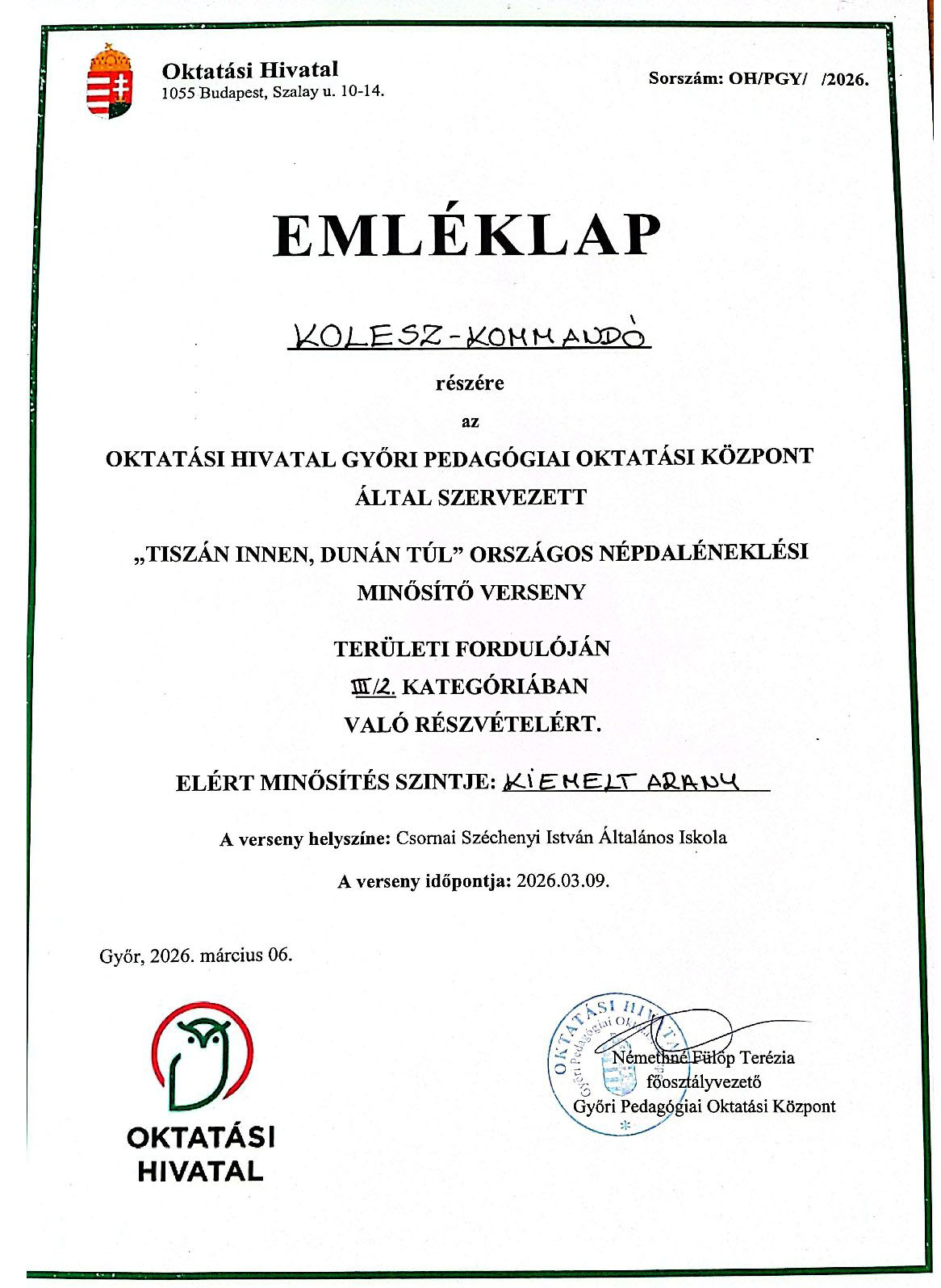 Népdal oklevél 1